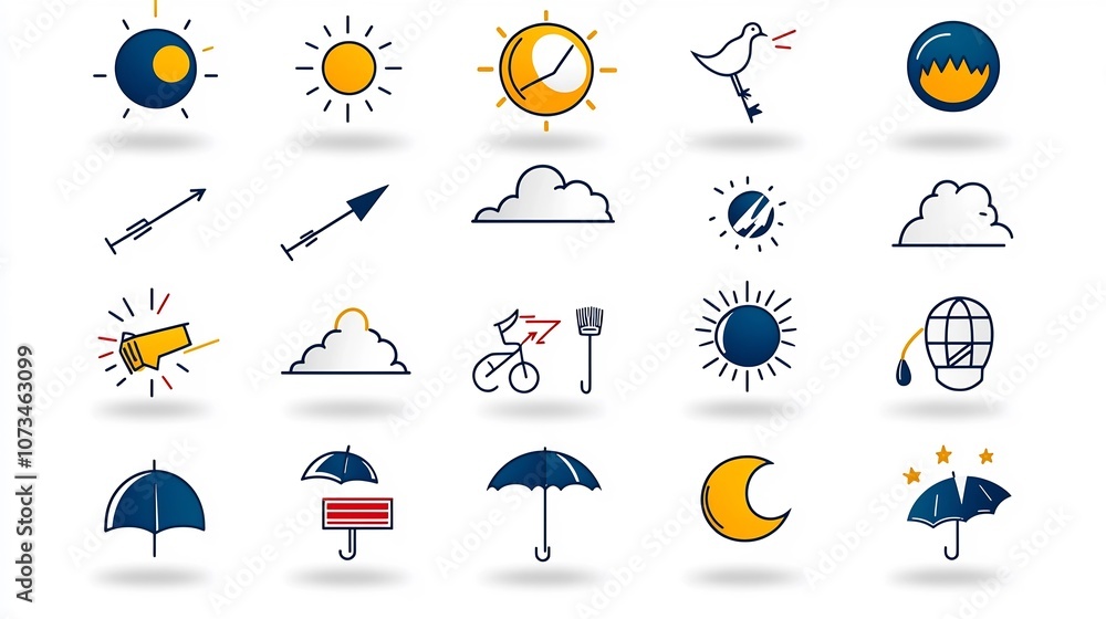Poster editable weather icon set in flat with outline stroke this collection of 64x64 pixel perfect weather