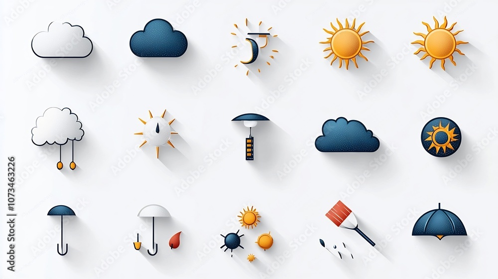 Aufkleber Editable stroke outline icons for weather conditions including sun clouds rain and snow isolated on a clean white background with pixel perfect 64x64 dimensions perfect for user interface