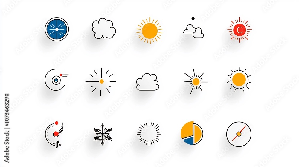 Aufkleber Set of minimalist weather icons in an editable outline style including snowflakes sunshine and clouds  Designed in a flat format perfect for digital interfaces applications and software design