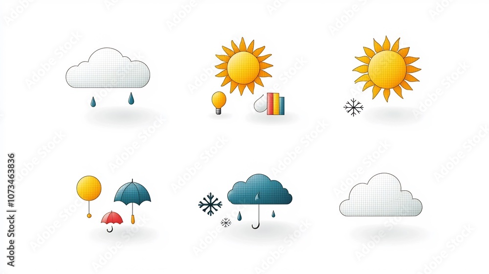 Aufkleber Flat icons featuring weather elements like cloud rain sun and snowflake with an editable outline style perfect for use in weather related applications forecasts and informative designs