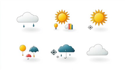 Obraz premium Flat icons featuring weather elements like cloud rain sun and snowflake with an editable outline style perfect for use in weather related applications forecasts and informative designs