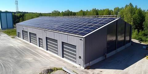 Obraz premium Solar panels on an industrial building, showcasing renewable energy. High Quality Image