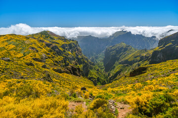 Beautiful views from top of Pico Arieiro on mountains in Madeira