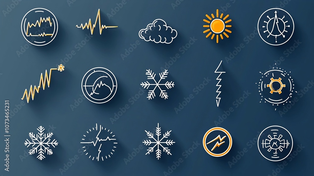 Aufkleber comprehensive set of meteorology icons including thunderstorm snowflake sunshine and temperature sym