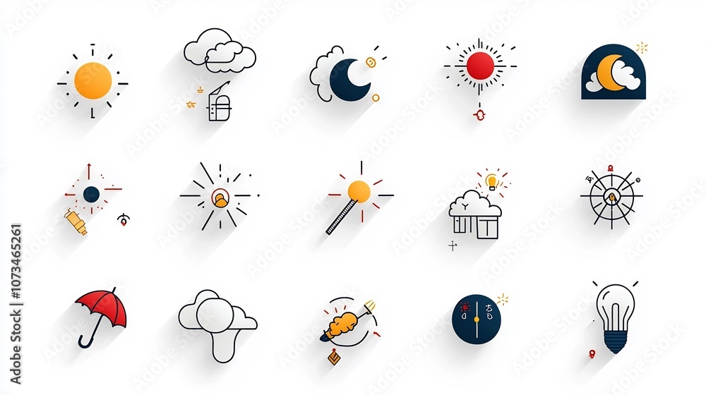 Aufkleber comprehensive set of editable weather and meteorology icons in an outline stroke style isolated on a