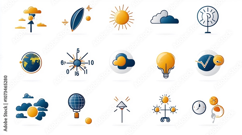 Poster Set of editable stroke outline meteorological and weather forecast icons in flat format isolated on a clean white background  Pixel perfect icons designed for weather information visualization