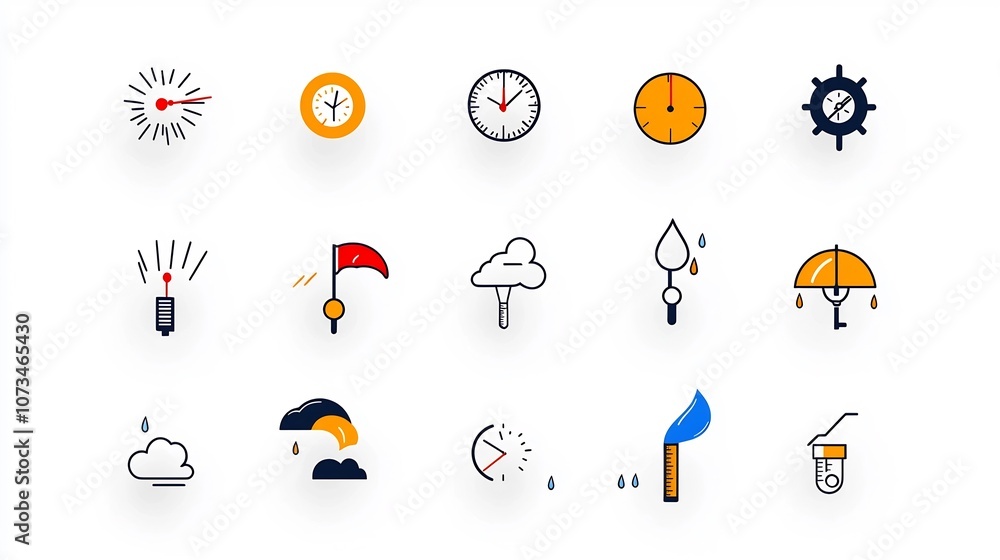 Aufkleber Set of Minimalist Meteorology Icons in Editable Outline Style Depicting Weather Elements like Rain Temperature and Barometer for Weather Forecast and Data Visualization Applications