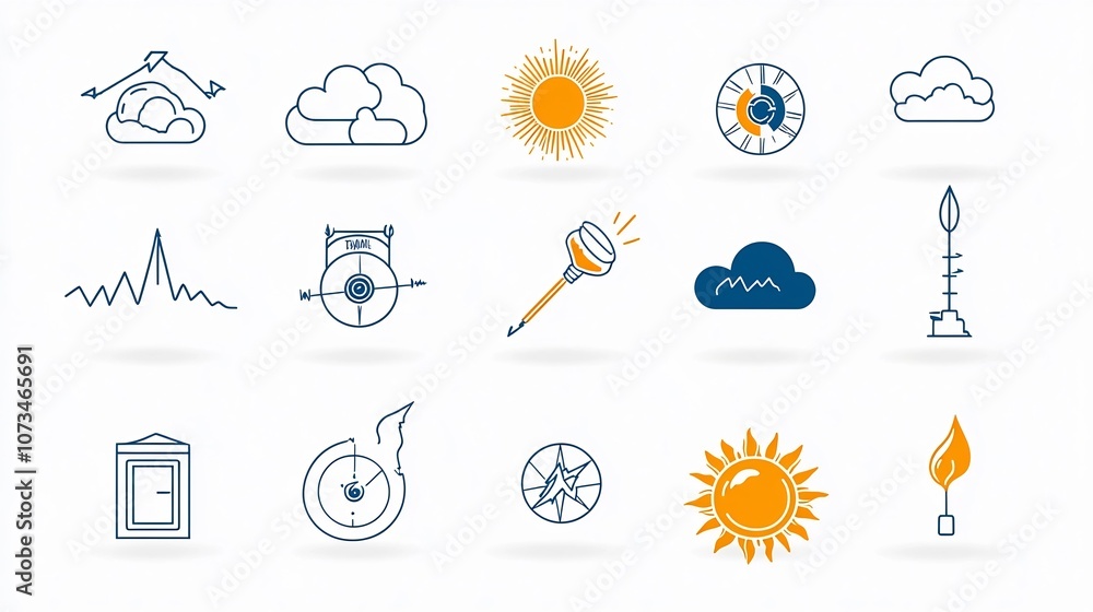 Aufkleber a set of minimalist and flat icons representing various meteorological elements such as cloud storm 