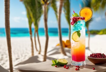 vibrant cocktail decorated colorful garnish sparkling ice perfect summer refreshments, drink, beverage, refreshing, party, spirits, citrus, herbs, fruit