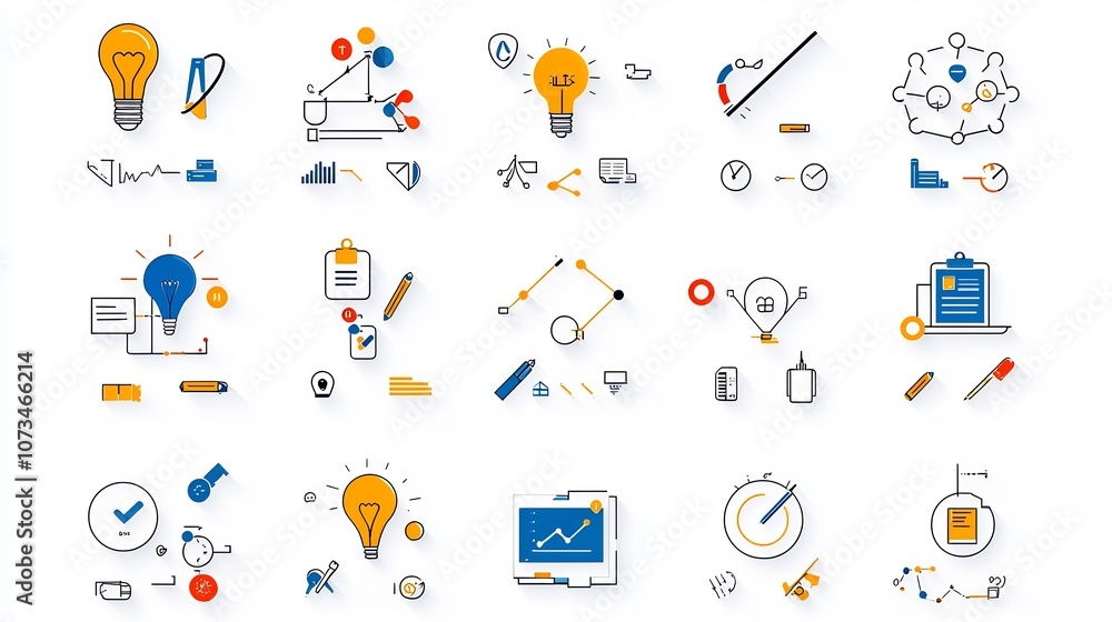 Fototapete Comprehensive set of management icons with clean editable stroke outlines  Includes icons for key performance indicators KPI strategic planning workflow processes and more