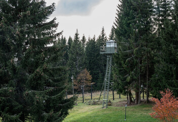 A military watchtower, part of the Iron Curtain, on the borders of the Eastern Western Bloc, between Bohemia and Bavaria during the Cold War