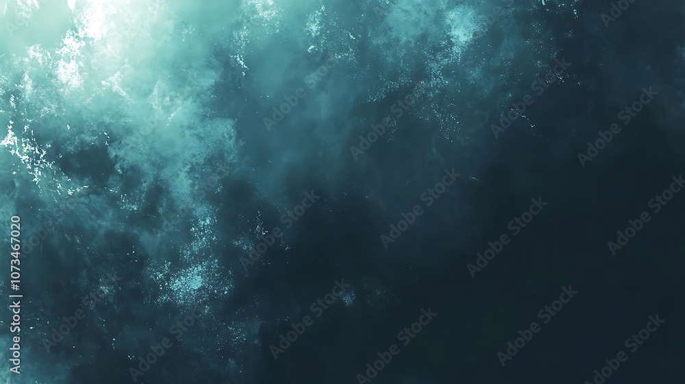 Poster a serene underwater scene with light filtering through water, creating a tranquil atmosphere.