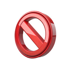 3D Red Prohibition Sign 'No Entry' Isolated on Transparent Background