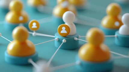 Network of interconnected figures symbolizing social connections and communication, AI