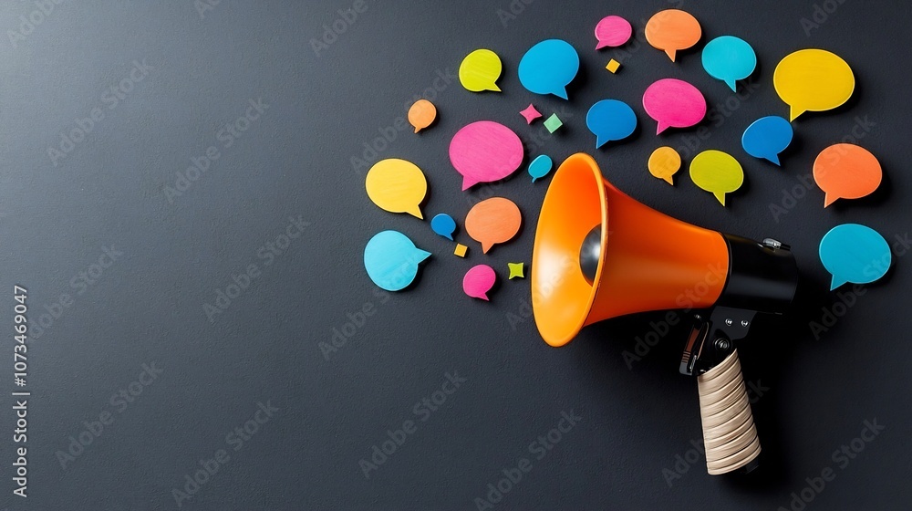 Aufkleber powerful and impactful messaging symbolized by colorful speech bubbles emitting from a bold megaphon