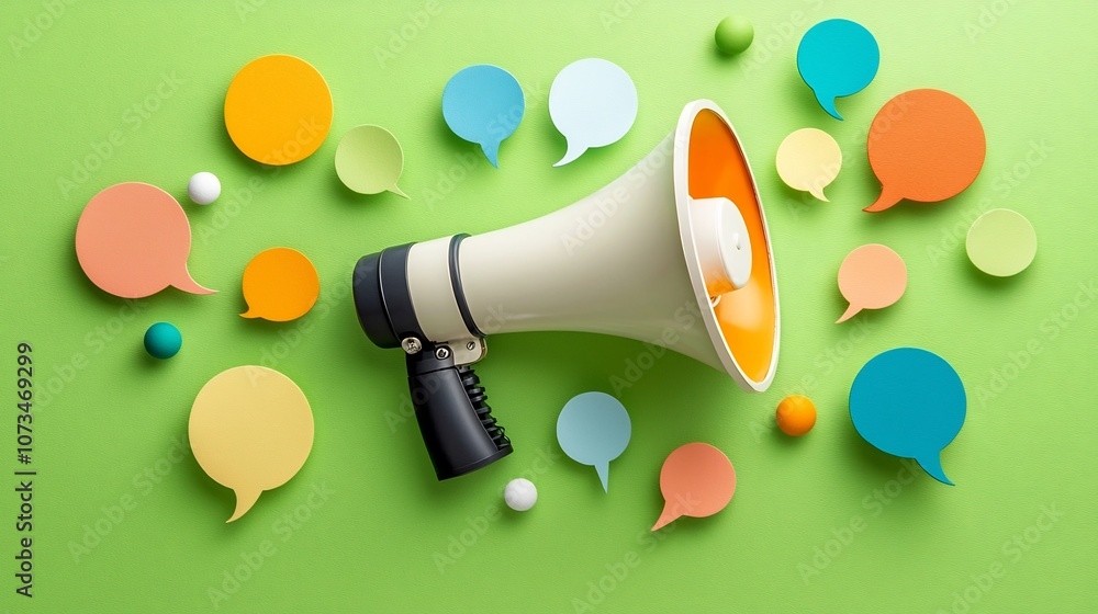 Aufkleber powerful communication through vibrant megaphone and speech bubbles a central megaphone emitting col