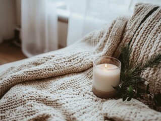 A Cozy Candlelit Arrangement on a Knit Blanket