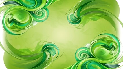 A vibrant green abstract background featuring swirling botanical patterns and floral-inspired designs, perfect for eco-themed projects