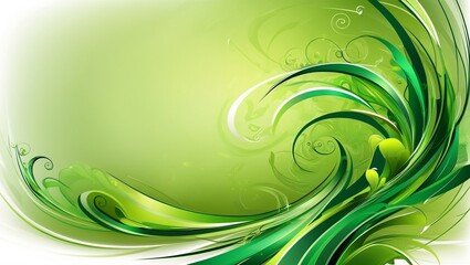 A vibrant green abstract background with swirling botanical patterns and organic curves, ideal for eco-friendly or nature-themed designs