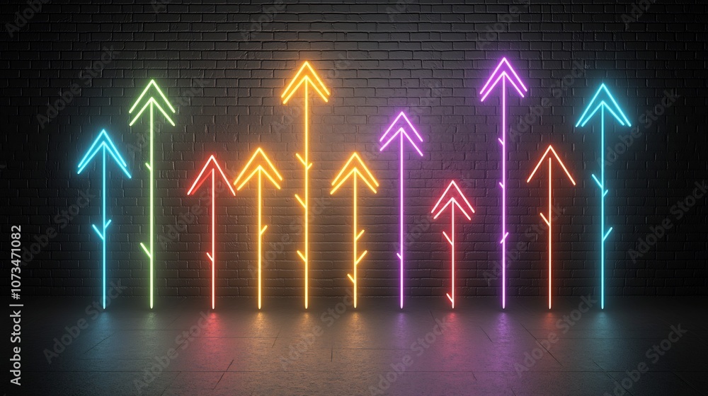 Aufkleber Vibrant beams of colorful light arranged in a sharp dynamic abstract geometric design pointing upward with a sense of energy movement and technological sophistication