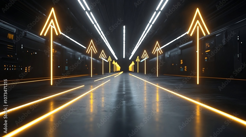 Poster Captivating beams of radiant light in the shape of sleek dynamic arrows soaring upwards with a sense of speed and elegance against a dramatic dark backdrop creating a futuristic visionary