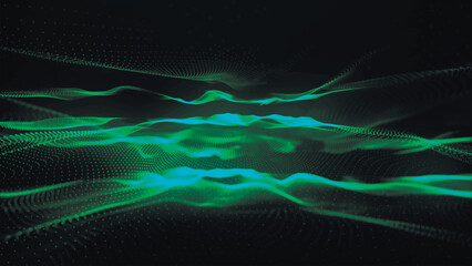 Dynamic wave of glowing points. Futuristic background for presentation design. 3d Vector illustration.