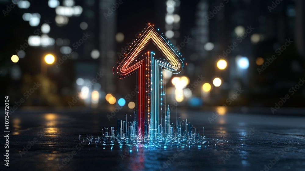 Aufkleber sleek glowing arrow pointing upward created by vibrant color beams on a black background giving a fa