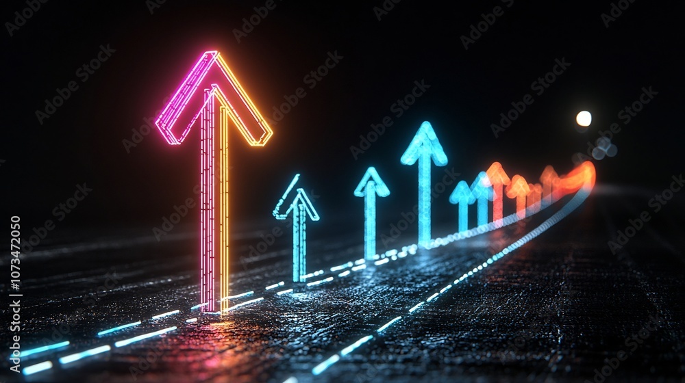 Aufkleber vibrant luminescent beams forming an upward arrow symbolizing speed motion and ascension on a pure b