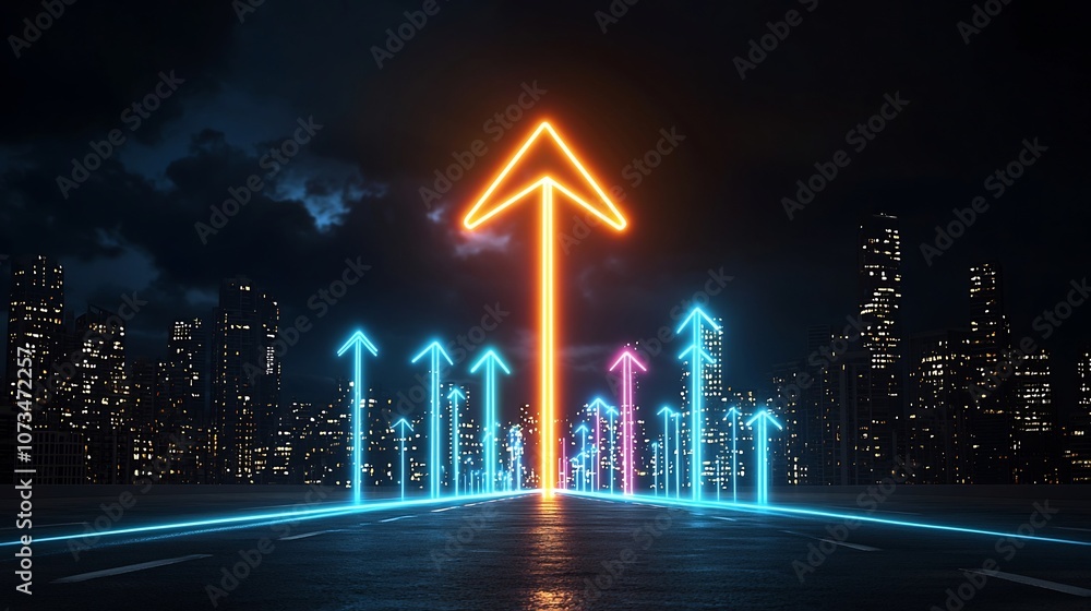 Leinwandbilder bright vivid beams of light in vibrant colors forming a dynamic upward pointing arrow shape against 