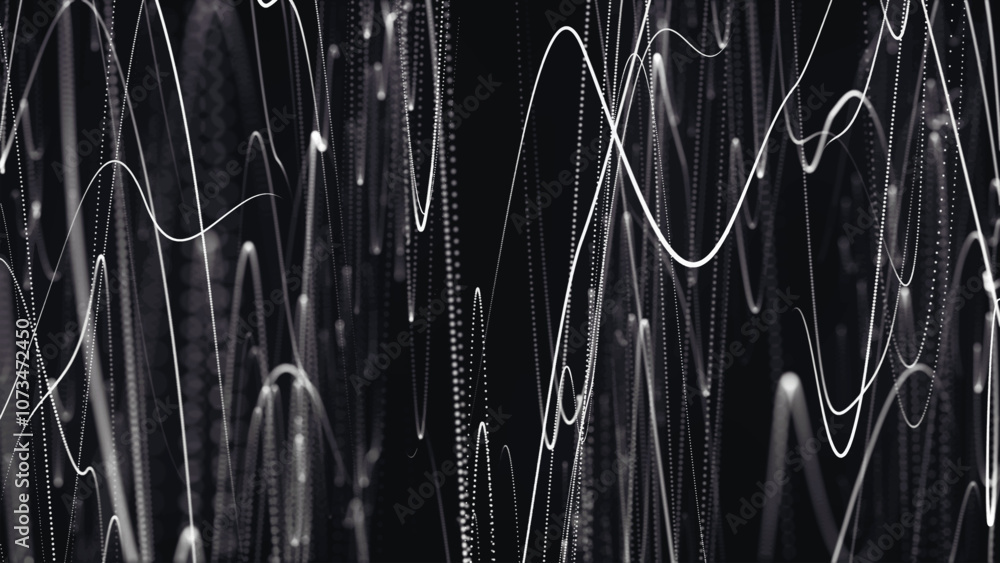Aufkleber abstract wave of dots and lines. abstract black and white wave of particles. futuristic background. 