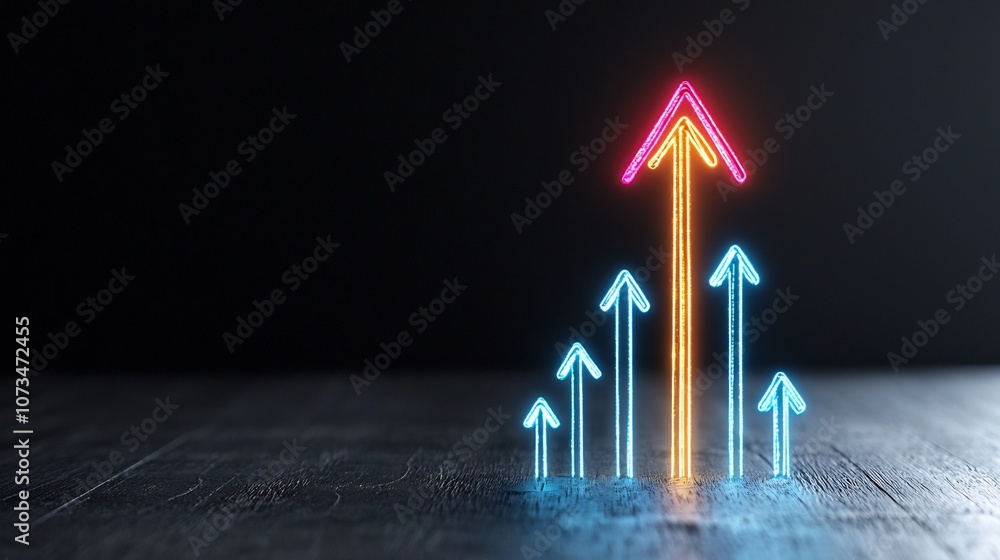 Poster vivid brightly colored beams of light forming an arrow shape that appears to be in swift dynamic mot