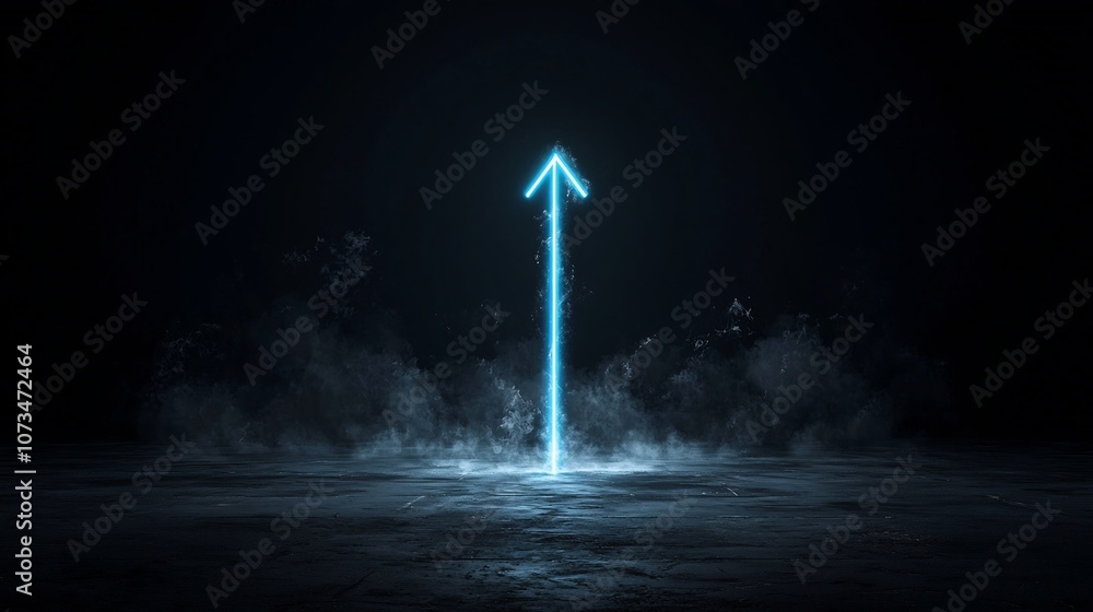 Fototapete a striking digital image featuring a sharp upward pointing arrow created by bright radiating beams o