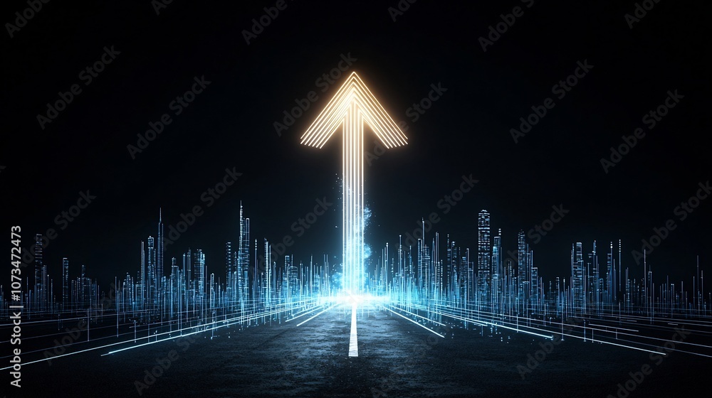 Aufkleber Bright sharp radiating beams creating an upward pointing arrow shape against a deep dark background exuding a sense of speed power and dynamic energy