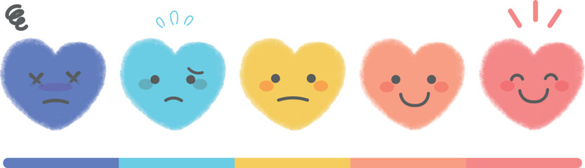 カラフルなハートの気持ち・疲労度マークとメーター　表情あり