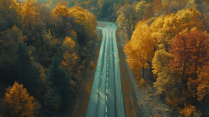 Obraz premium autumn colors in mountain road scenery. autumn landscape on the highway in colorful forest. nature trip in fall. highway landscape on fall season