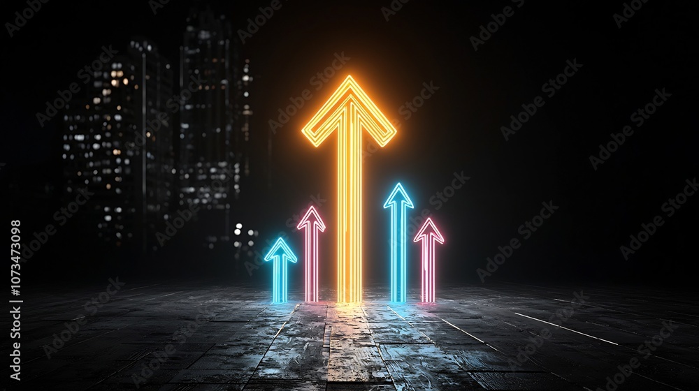 Aufkleber Striking abstract design with vibrant beams of light forming an upward pointing arrow glowing with a feeling of swift motion and energy on a dark contrasting background