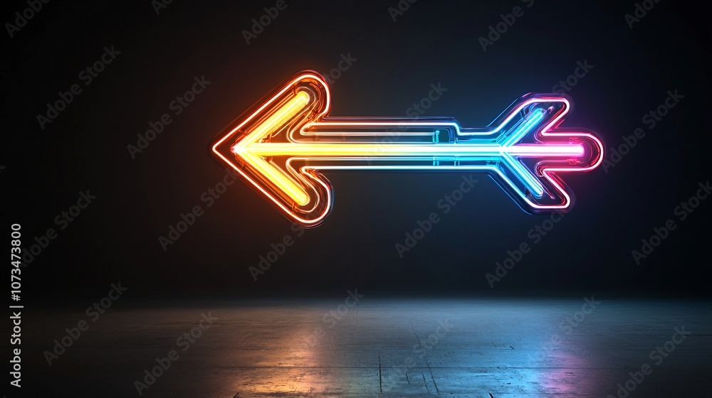 Poster Luminous arrow made of colorful beams directed upwards with a fast and streamlined look against a black background  Dynamic and energetic digital with a futuristic modern and conceptual design