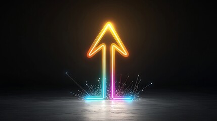 Powerful and dynamic image of a glowing multi colored arrow pointing upwards conveying a sense of rapid movement energy and progression towards a brighter future