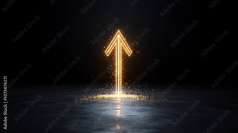 Aufkleber Bright beams of light creating a sharp upward pointing arrow shape radiating a sense of speed energy and dynamism on a deep black background  The abstract futuristic design evokes a feeling of power