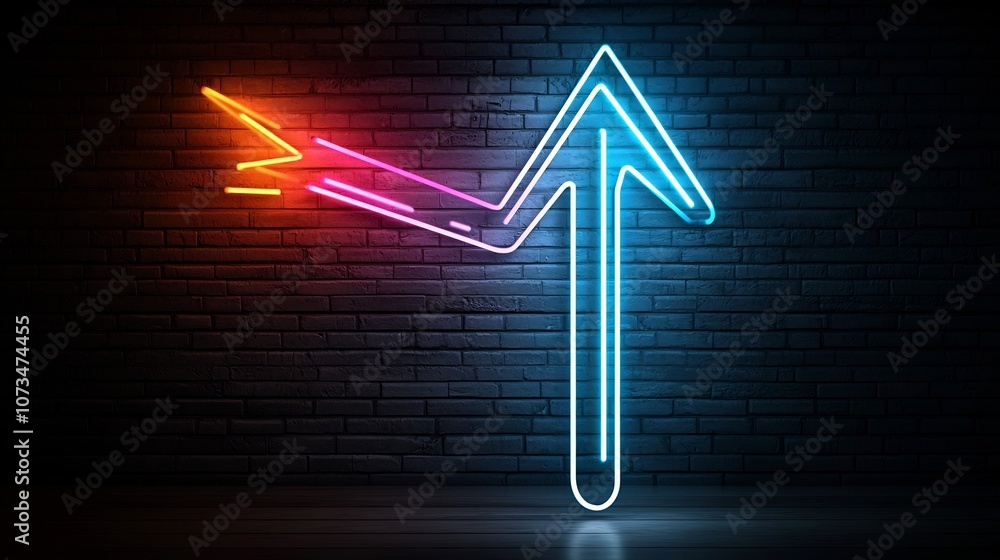 Aufkleber upward bound neon arrow on dark background glowing beams of light forming a fast moving abstract arr