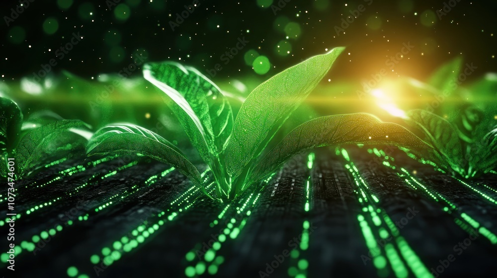 Poster unlocking sustainable growth agricultural data visualization with green metrics and eco-friendly dat