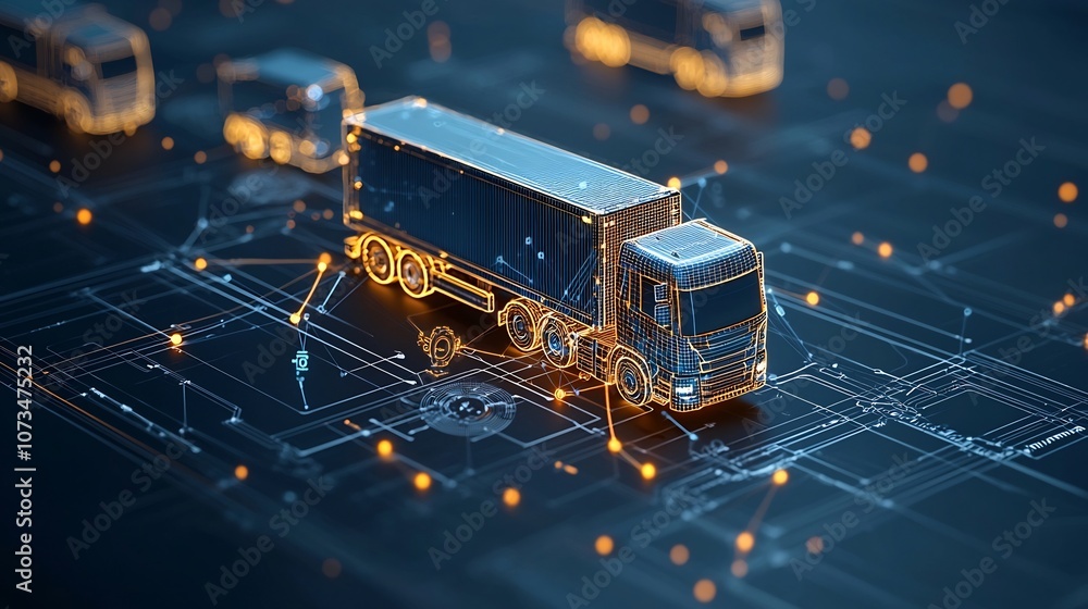 Aufkleber glowing trucks on an interconnected grid a digital art representation symbolizing the impact of gene