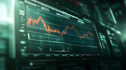 A yield curve graph is prominently featured on a large monitor, with a shallow depth of field focusing on the curve, while surrounding financial data is softly blurred for clarity.