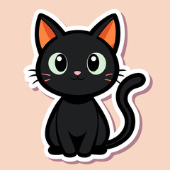 Adorable black cat sticker with orange background