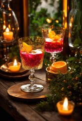 charming setting featuring elegant glassware vibrant sizzling drink pairings atmospheric ambiance, atmosphere, decoration, lighting, cocktail, garnish