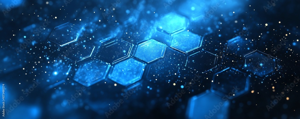 Poster blue abstract background featuring hexagons and digital data, designed for digital marketing concept