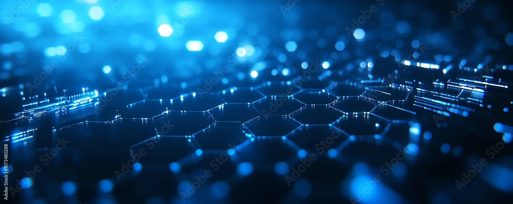 Poster blue abstract background featuring hexagons and digital data, designed for digital marketing concept