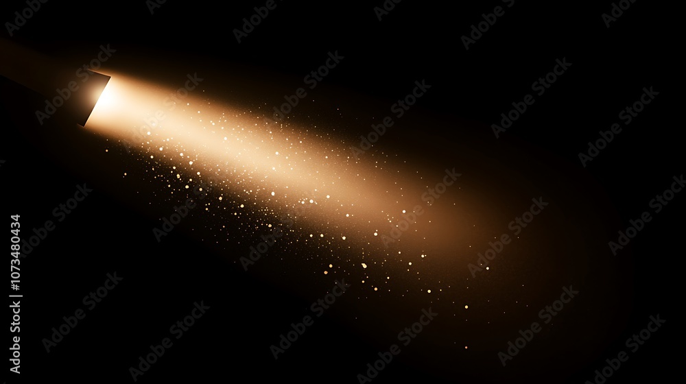 Poster a beam of light illuminating particles in the dark, creating a magical effect.