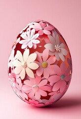 Fototapeta premium 3D egg with cut-out flowers inside. Isolated on a pink background.