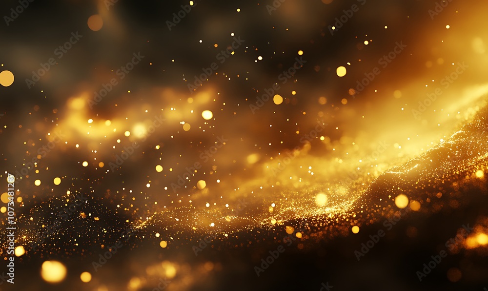 Poster a mesmerizing abstract background featuring golden particles and shimmering light effects.